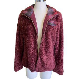 Pendleton fleece zip up jacket size medium maroon plaid trim camping hiking spri